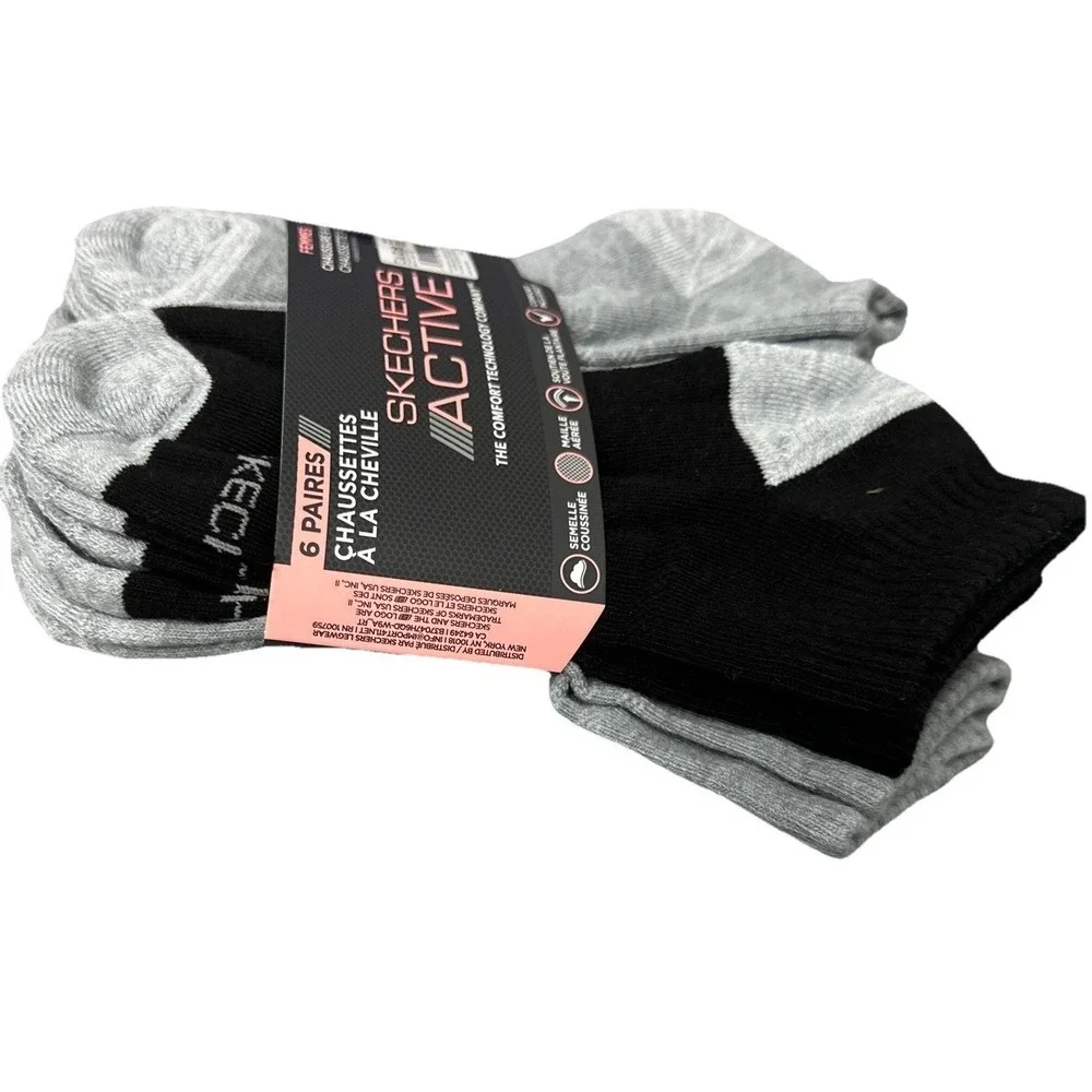 SKECHERS ACTIVE Women's Socks Low Cut‎ Cushion Arch Support 6 Pair Shoe SZ 6-9.5